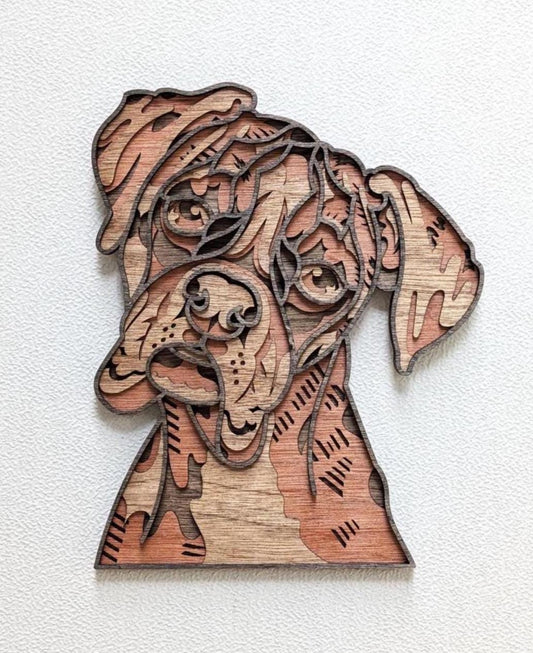Boxer Dog Wall Art; Multi Layered Stained Wood Wall Decor