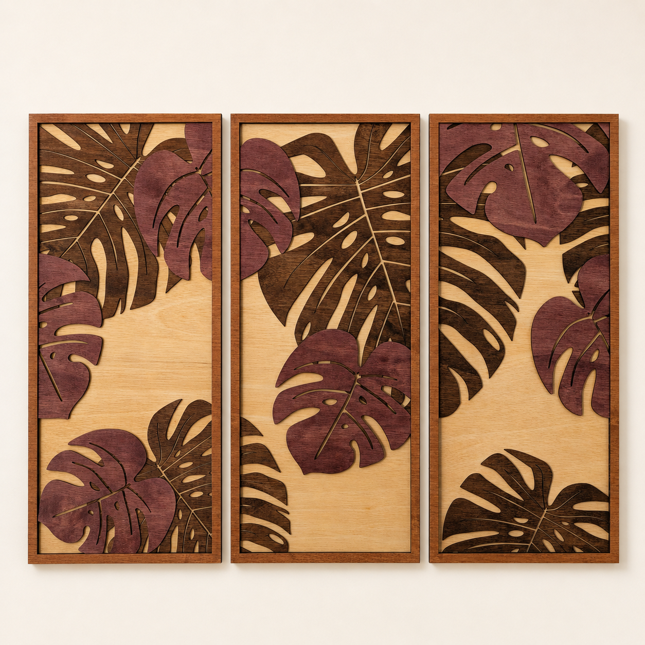 TROPICAL LEAVES – BURGUNDY Wood Wall Art