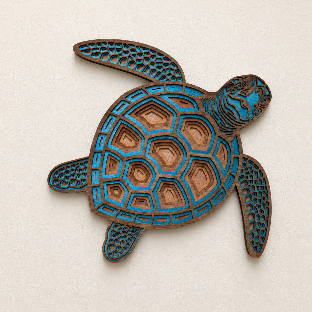 TURTLE Turquoise-Brown Wood Wall Art