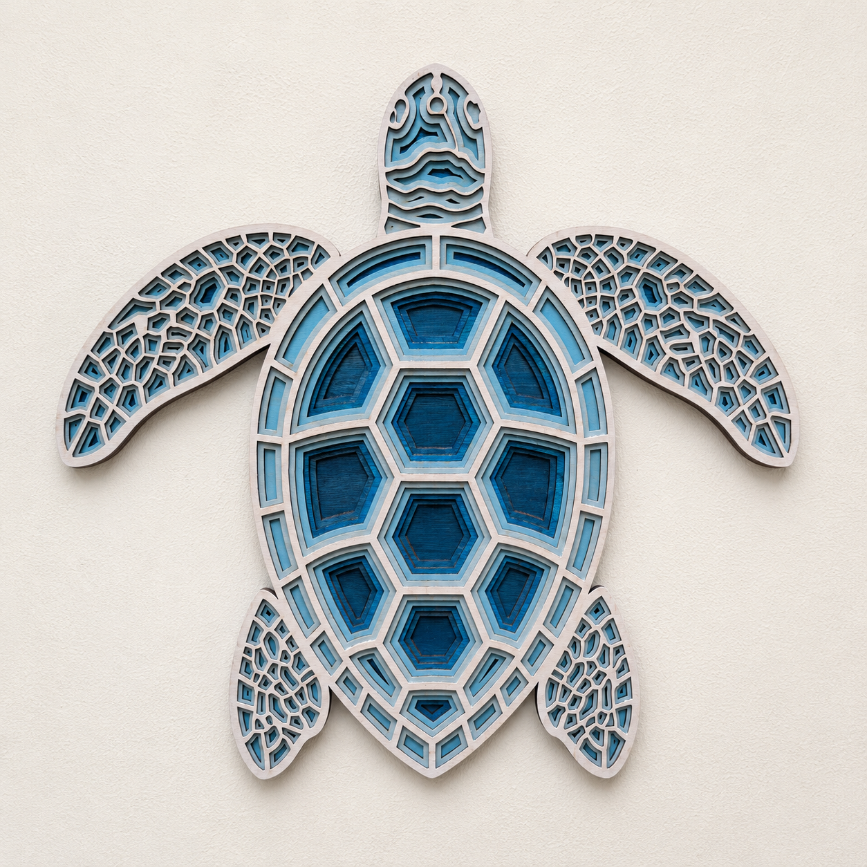 TURTLE Whitewash-Blue Wood Wall Art