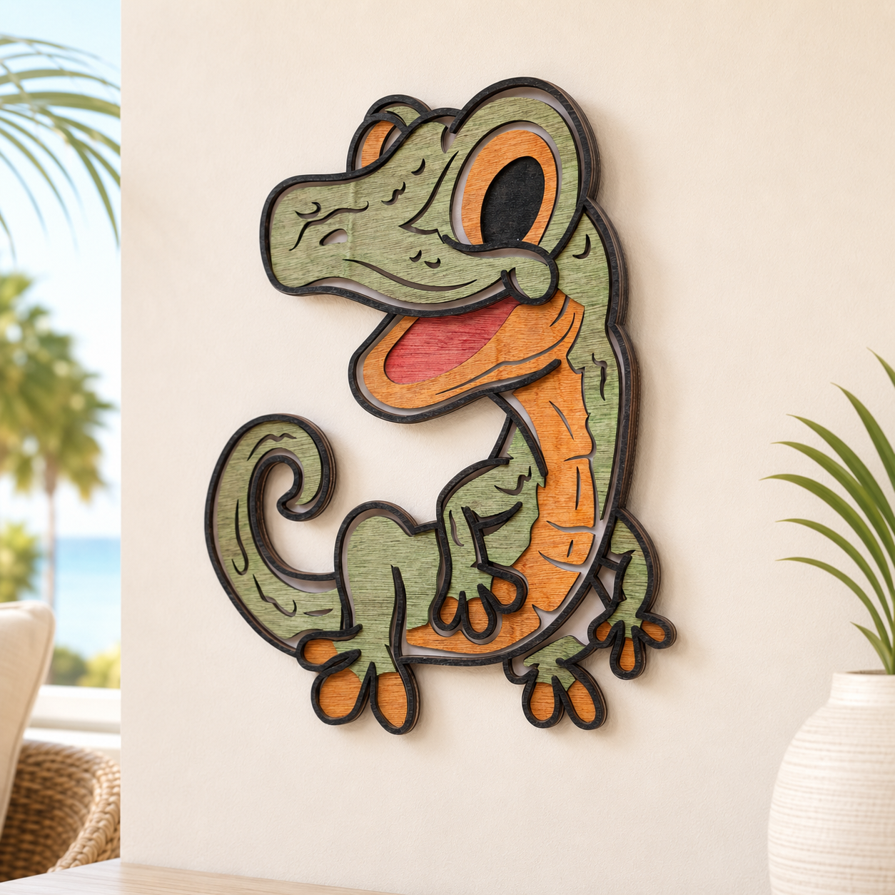 FUN GECKO Wood Wall Art