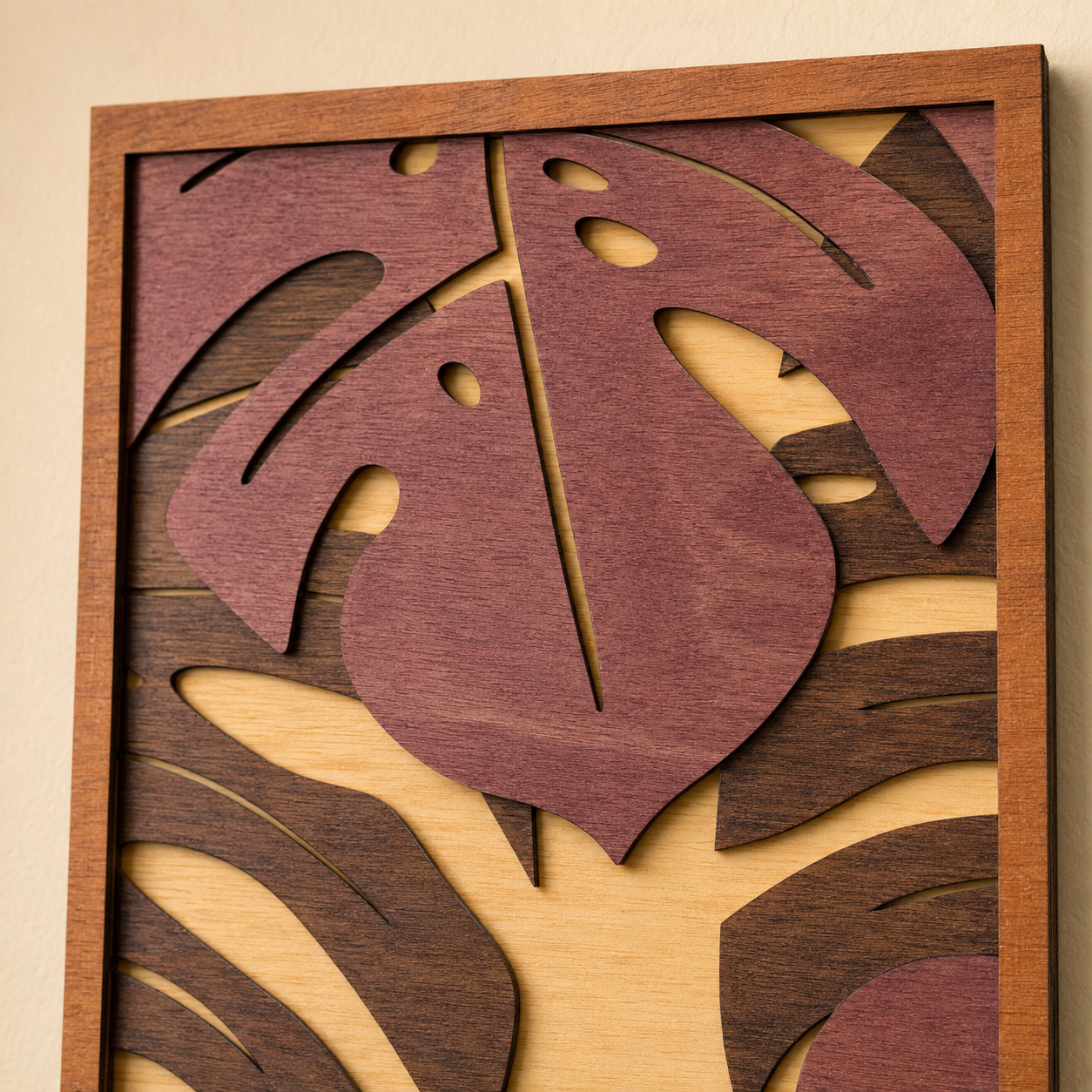 TROPICAL LEAVES – BURGUNDY Wood Wall Art