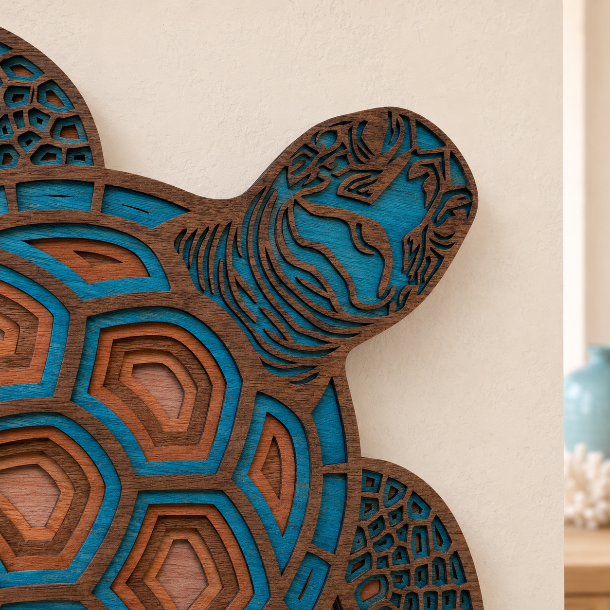 TURTLE Turquoise-Brown Wood Wall Art