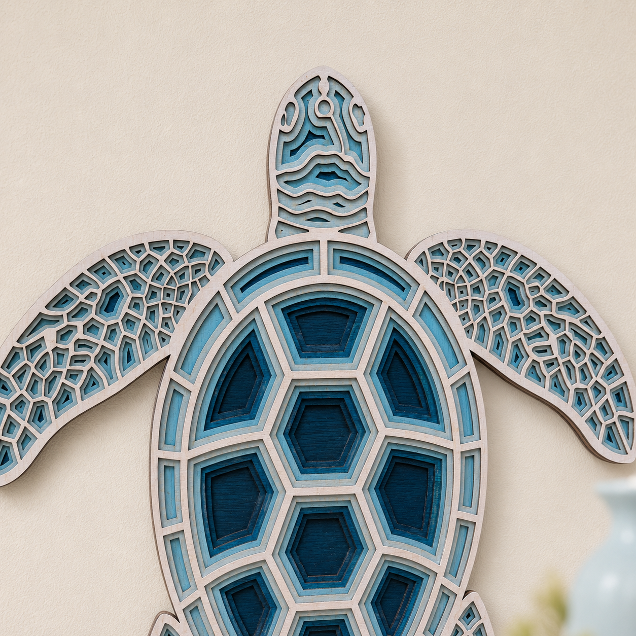 TURTLE Whitewash-Blue Wood Wall Art
