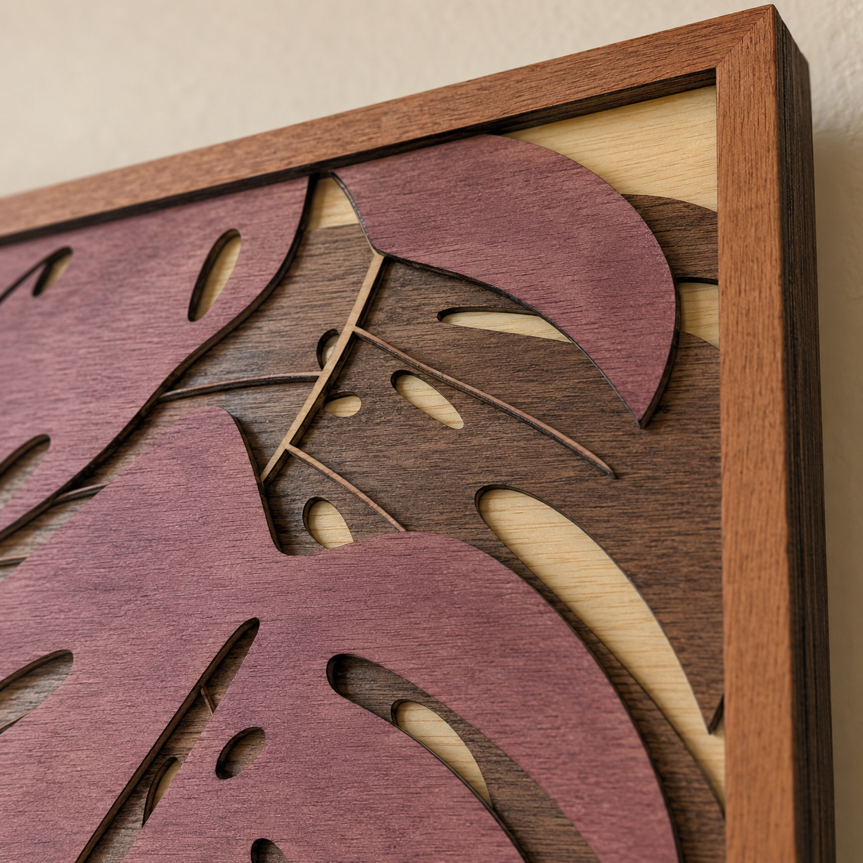 TROPICAL LEAVES – BURGUNDY Wood Wall Art