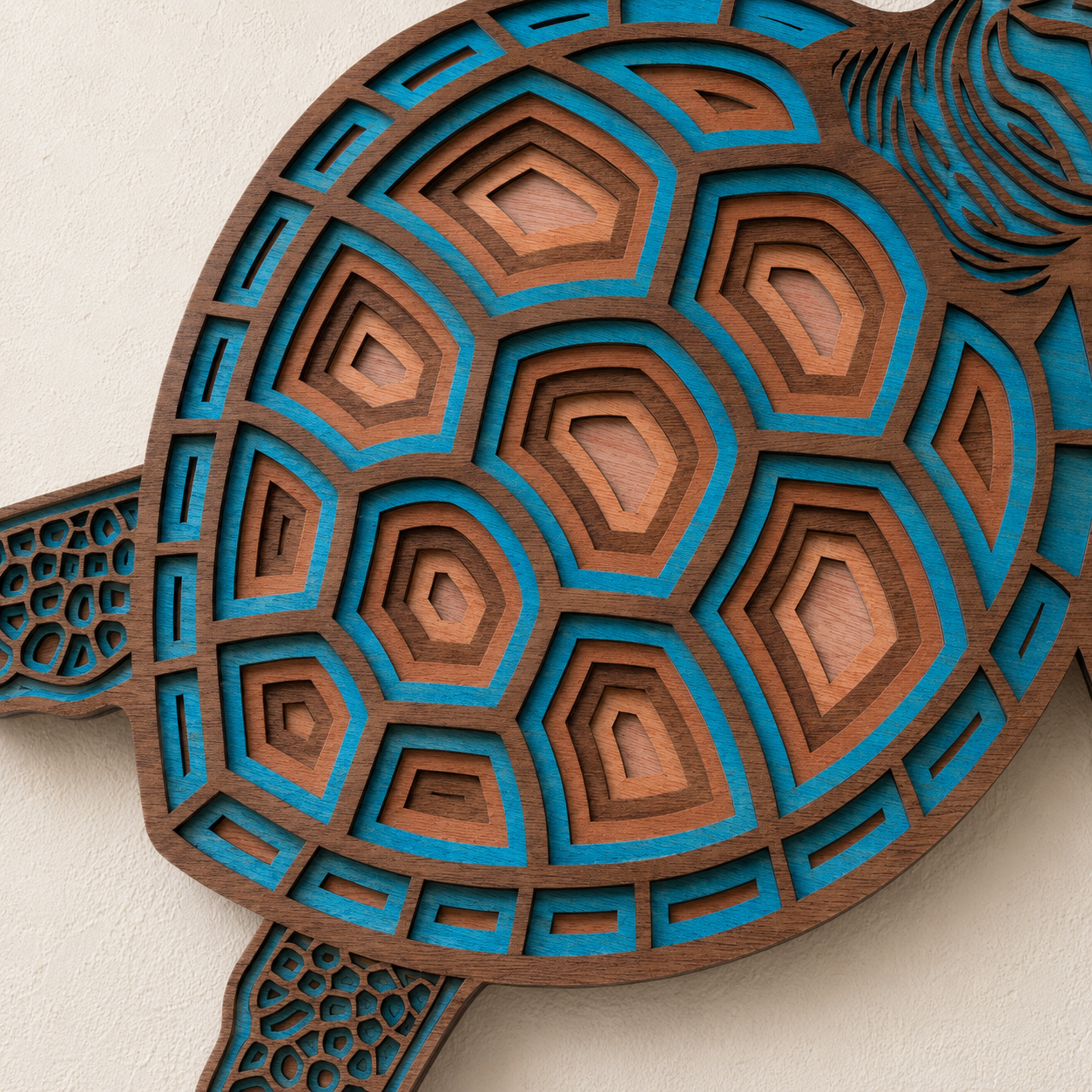 TURTLE Turquoise-Brown Wood Wall Art