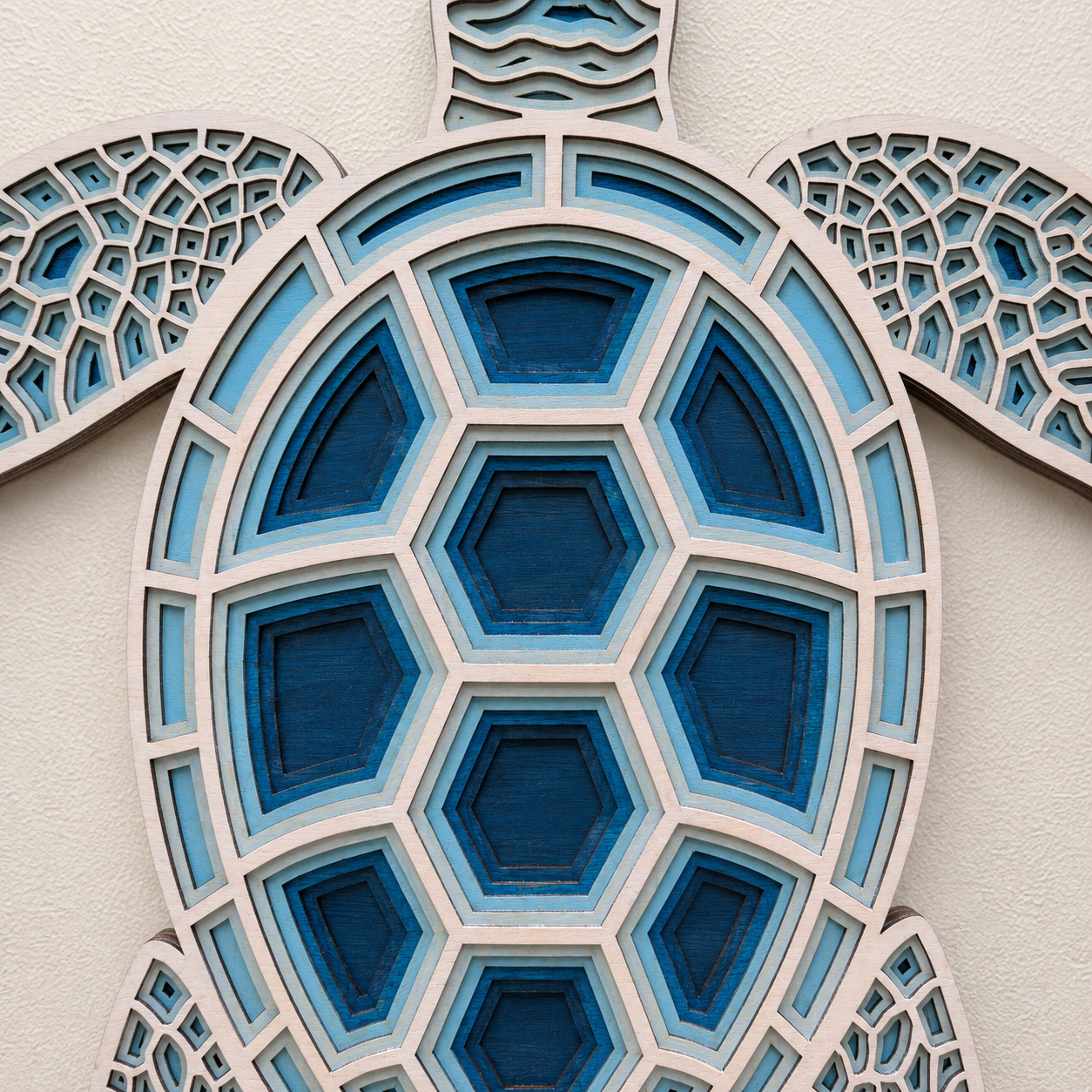 TURTLE Whitewash-Blue Wood Wall Art