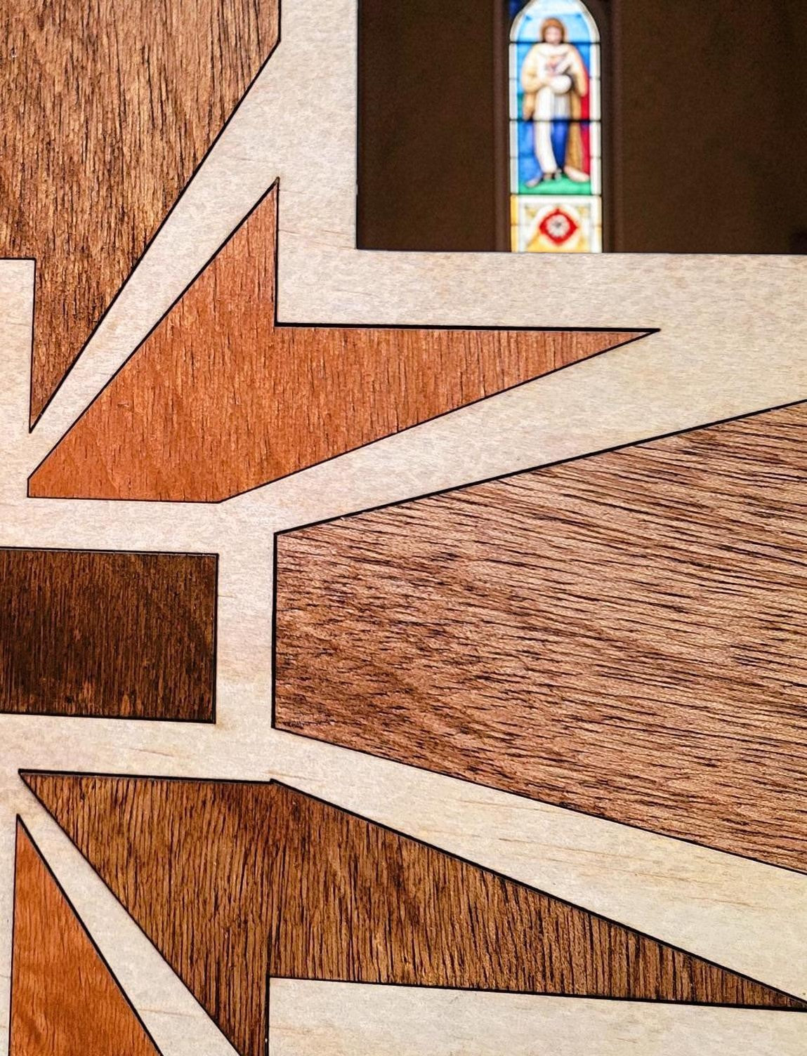 Cross Wood Inlay Wall Art