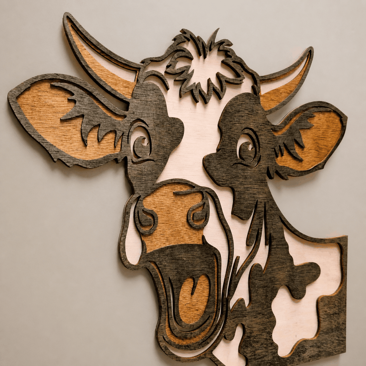 3D Fun Cow Wall Art handcrafted layered wood with playful farmhouse design