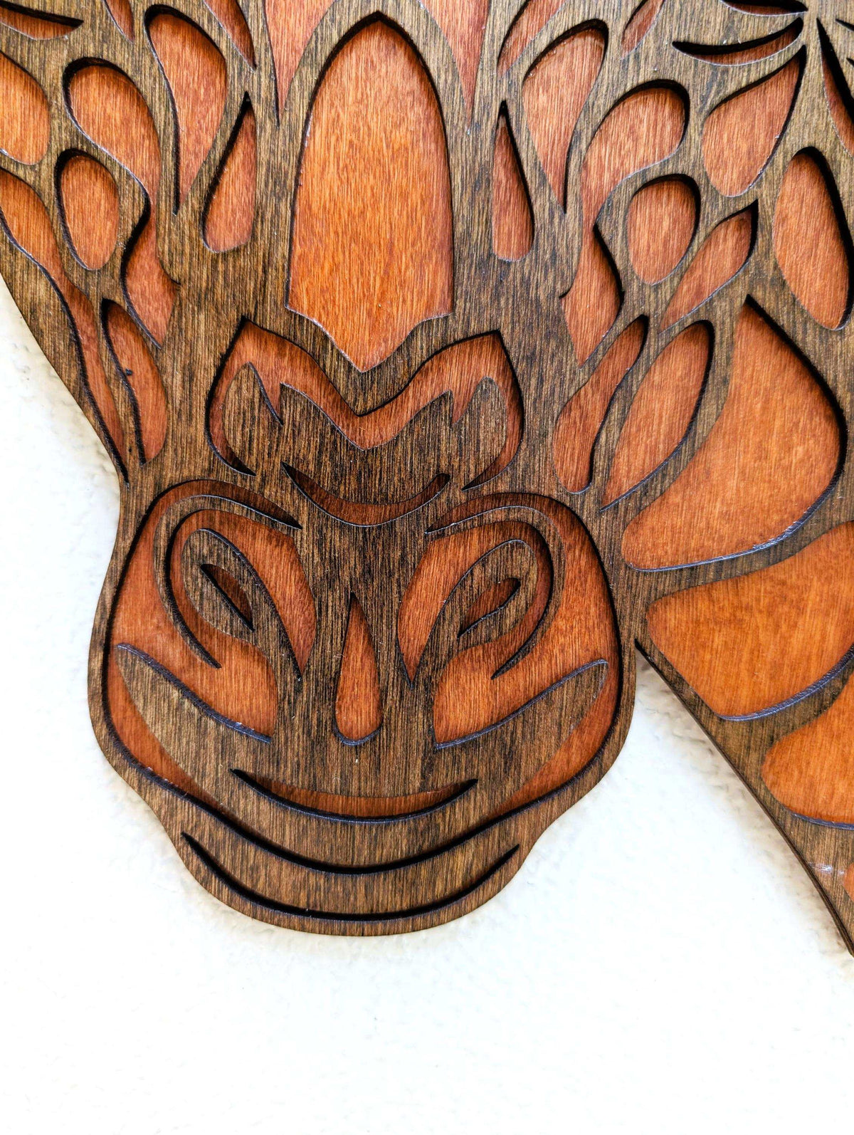 3D giraffe head wood wall art with layered details
