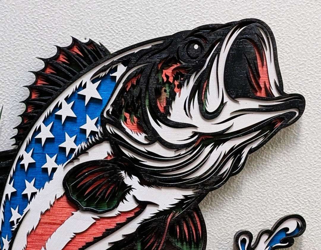 PATRIOTIC LARGEMOUTH BASS Wood Wall Art