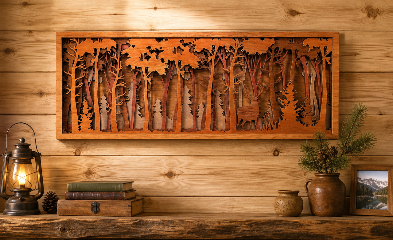 3D Big Buck in Forest Wood Wall Art
