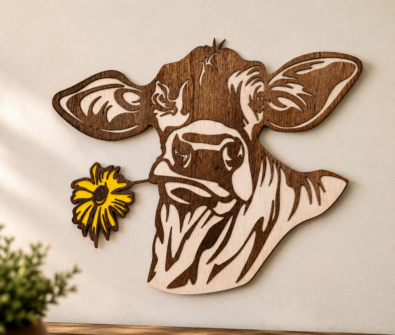 Cow with Daisy Flower Wall Art