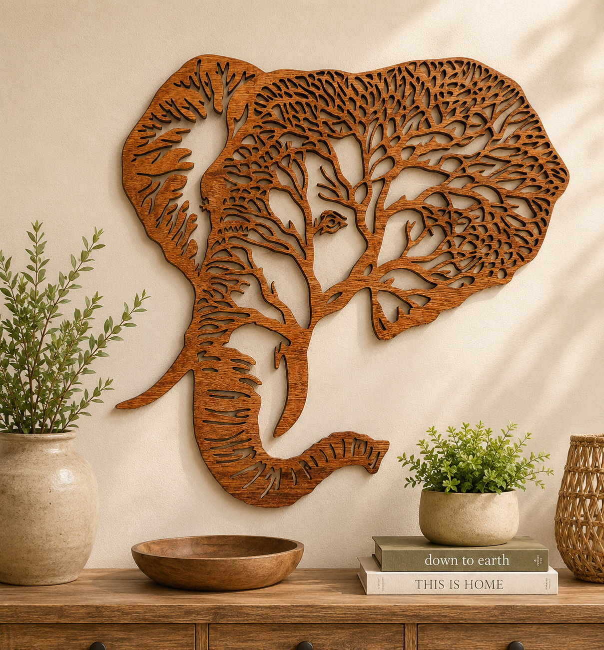 3D Layered Wood Elephant Wall Art