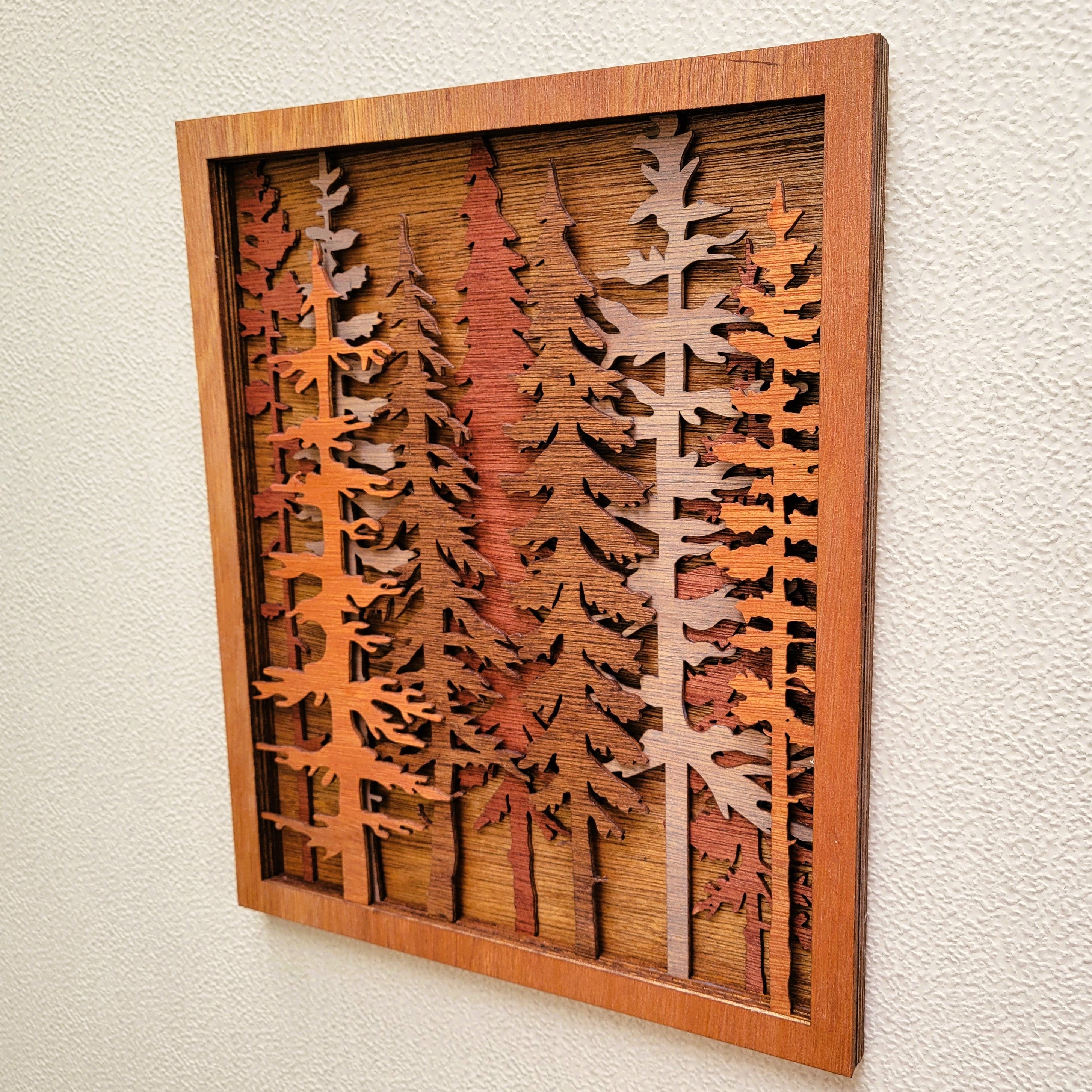 Forest Pine Trees Scene Stained Wall Art