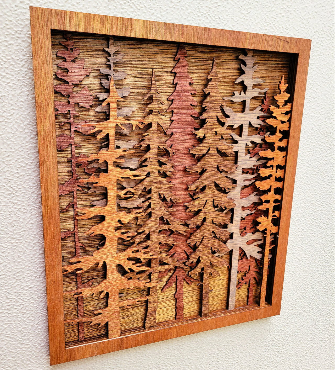 Forest Pine Trees Scene Stained Wall Art