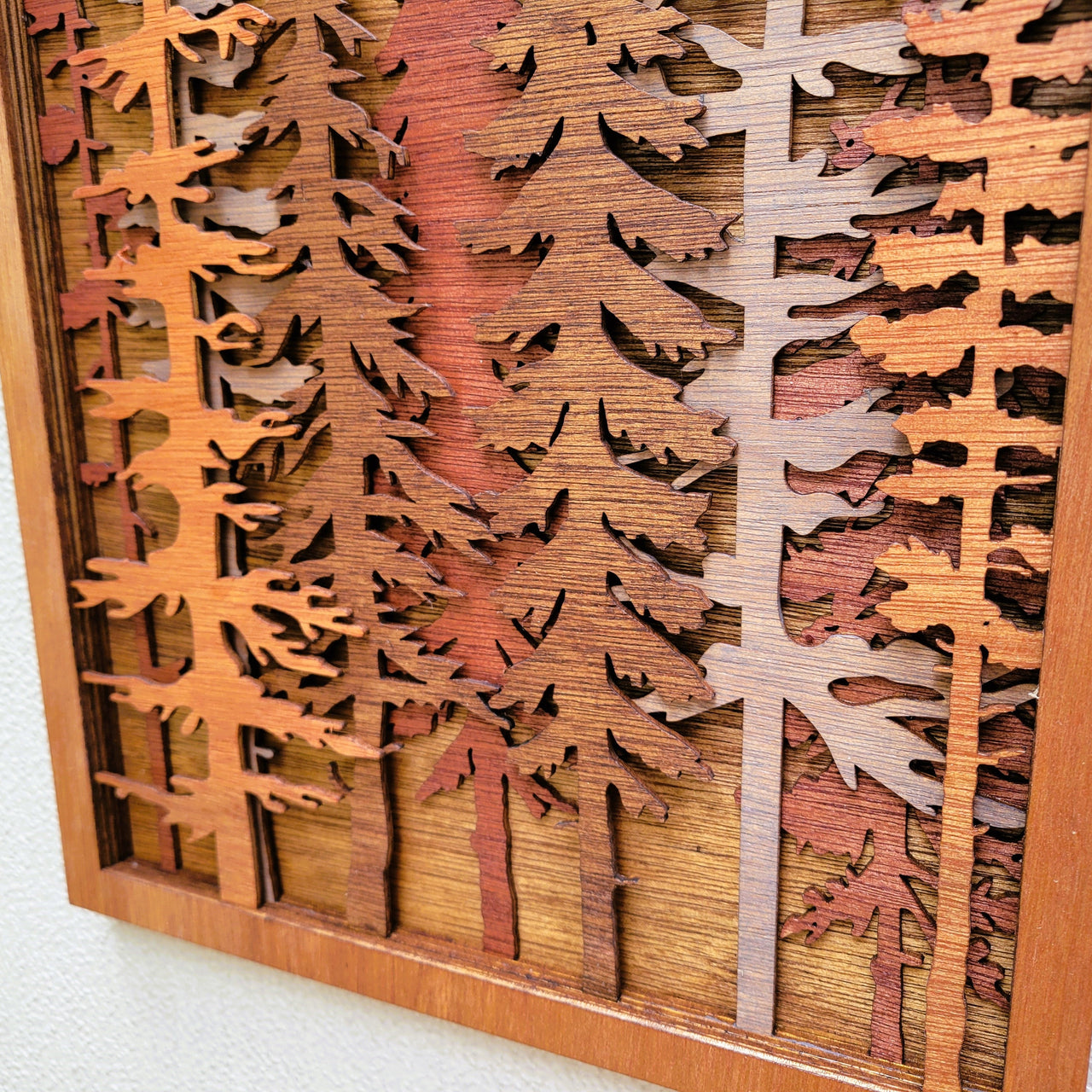 Forest Pine Trees Scene Stained Wall Art