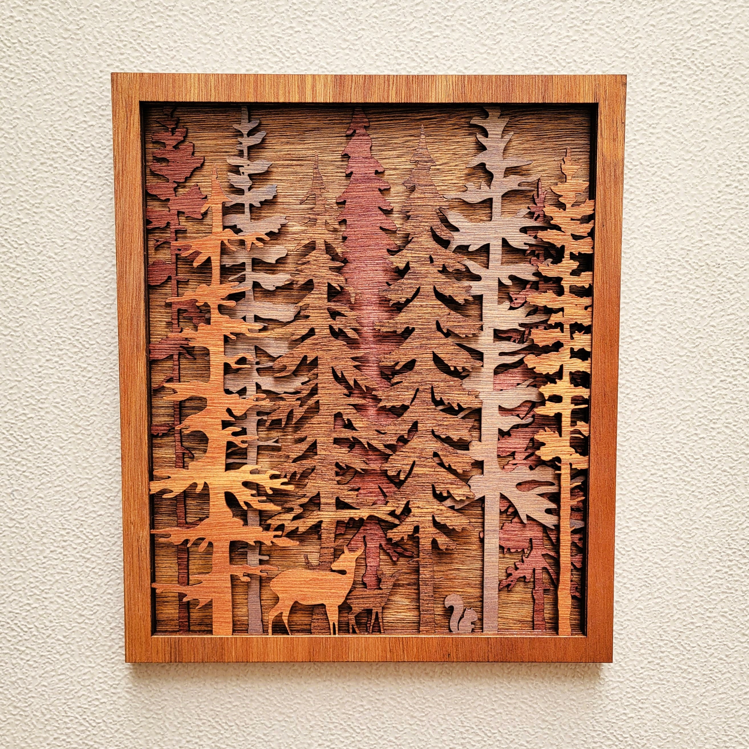 Forest Pine Trees w Wildlife Wood Wall Art