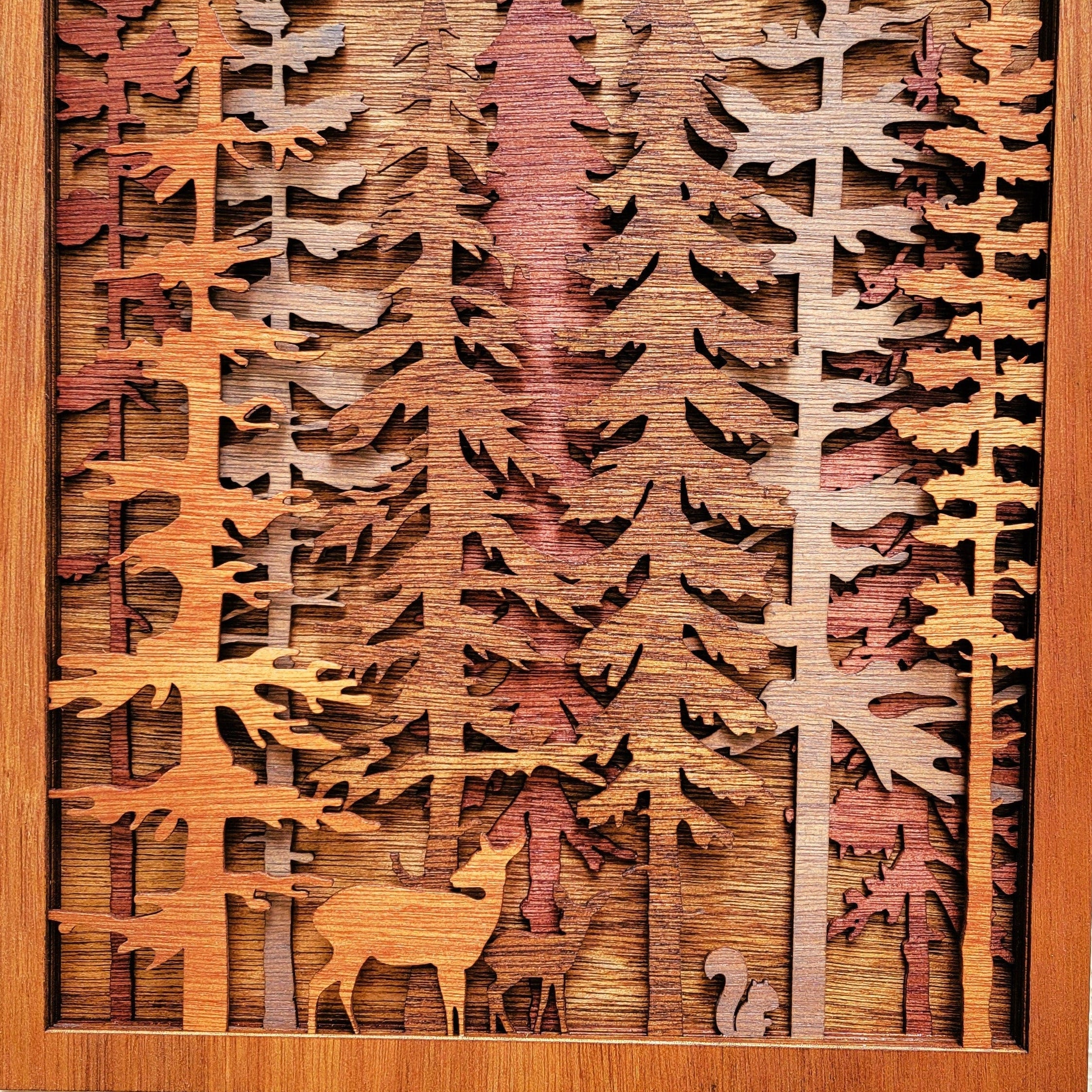 Forest Pine Trees w Wildlife Wood Wall Art