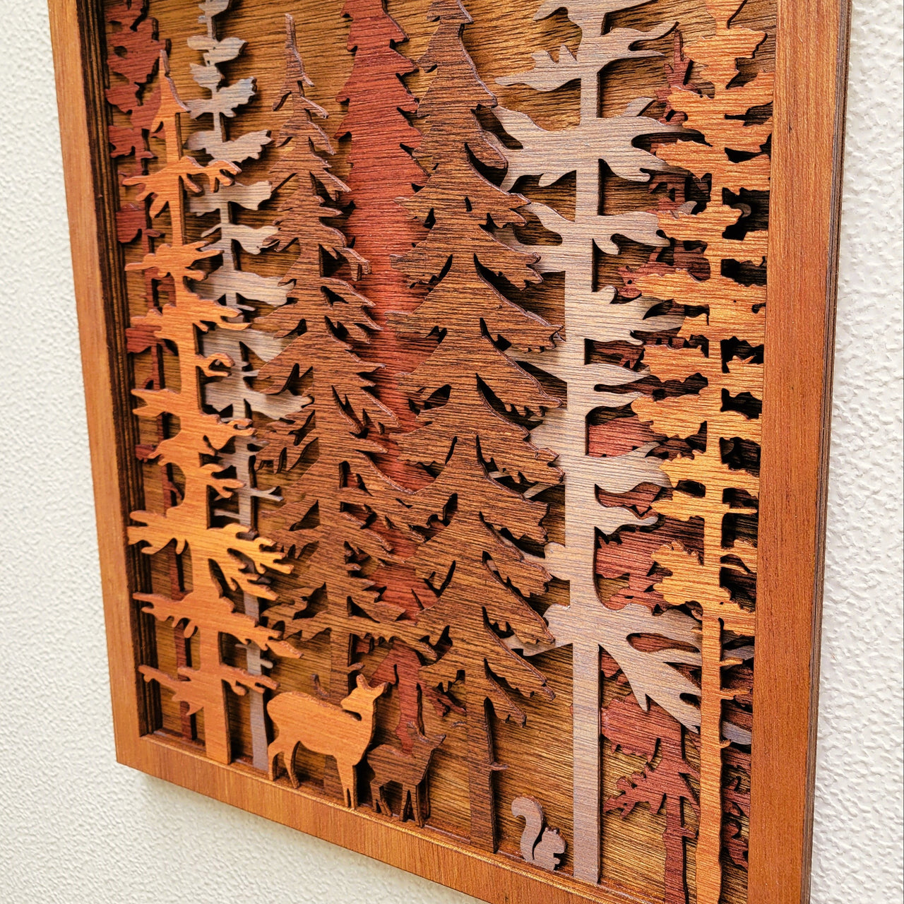 Forest Pine Trees w Wildlife Wood Wall Art