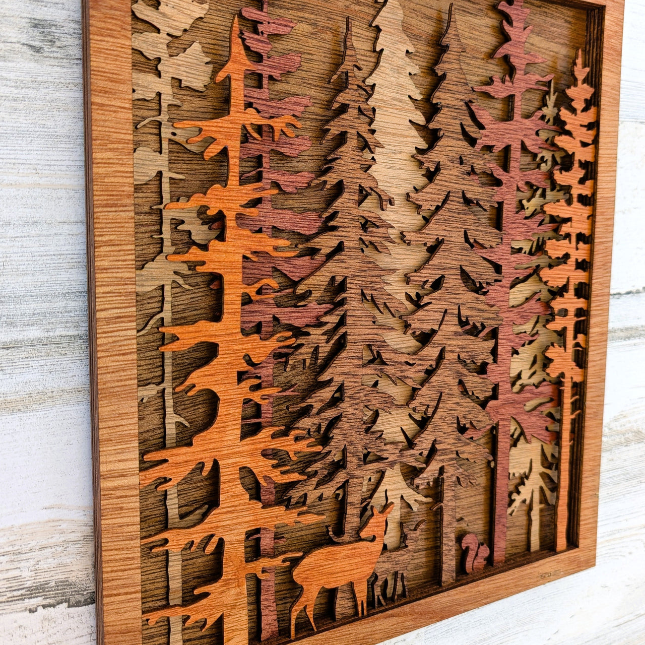 Forest Pine Trees w Wildlife Wood Wall Art