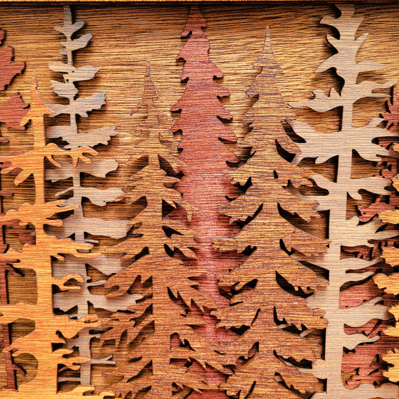 Forest Pine Trees w Wildlife Wood Wall Art
