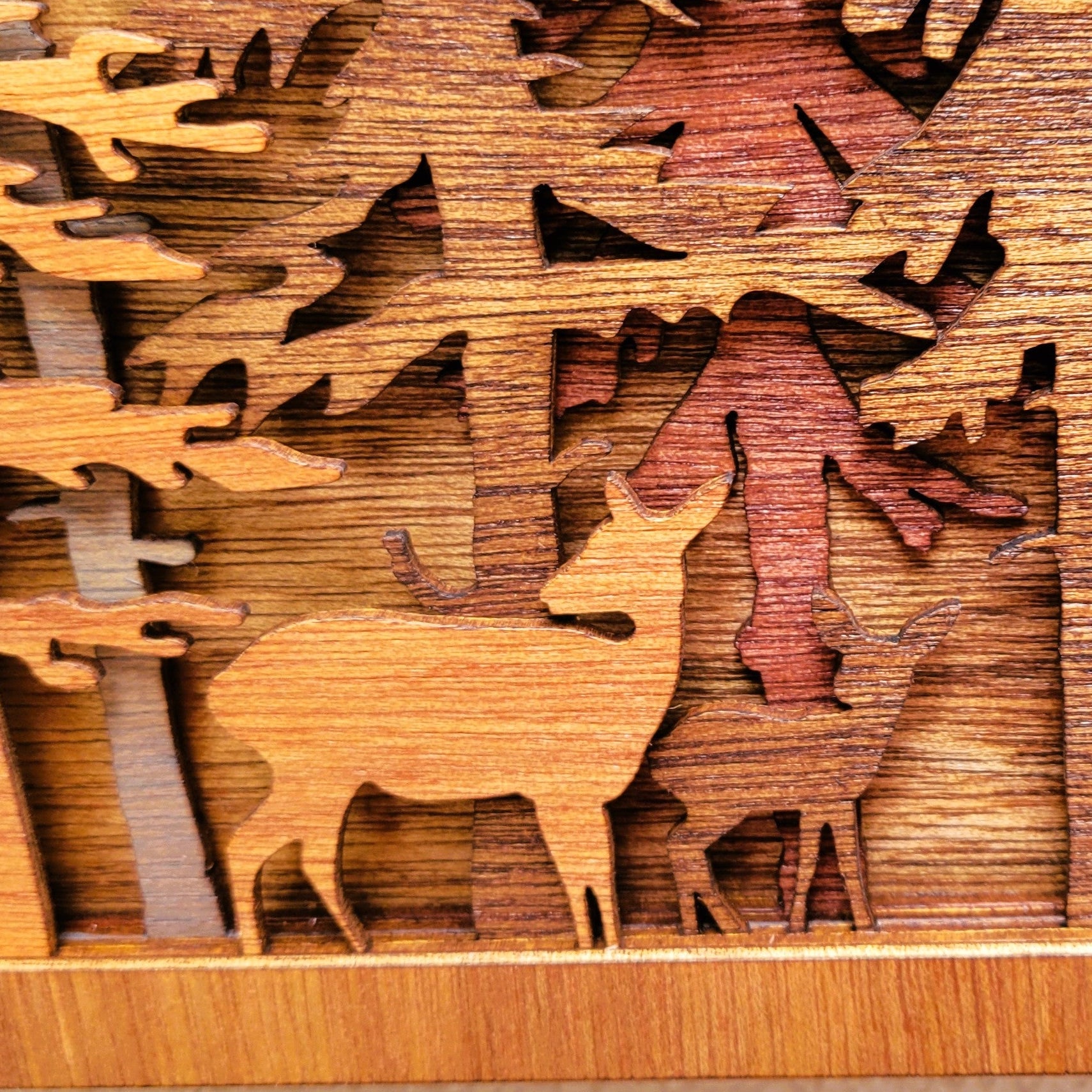 Forest Pine Trees w Wildlife Wood Wall Art