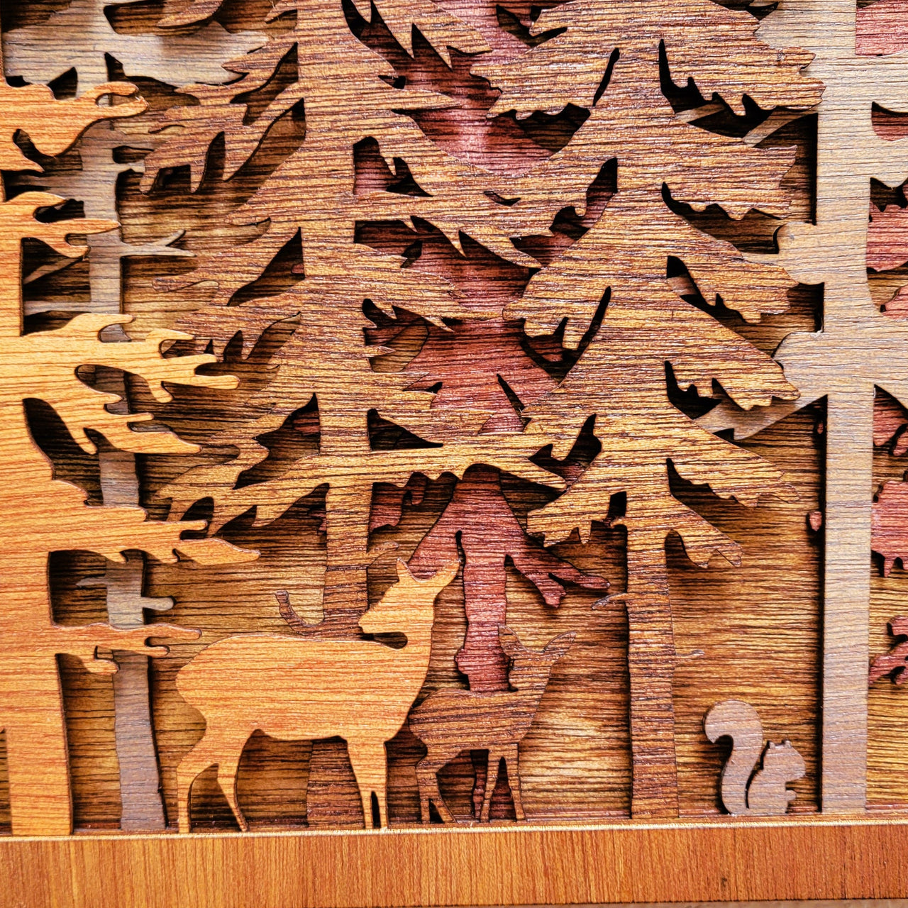 Forest Pine Trees w Wildlife Wood Wall Art