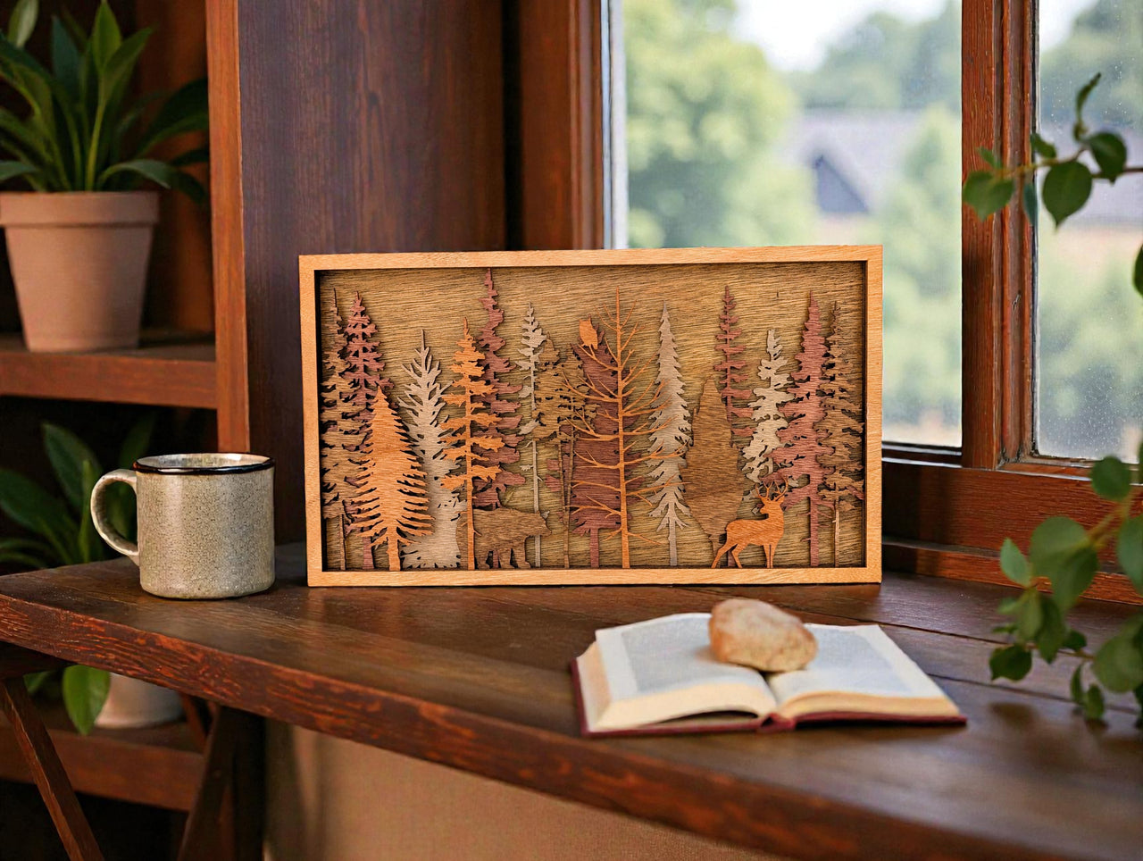 Bear, Buck & Owl Forest Scene