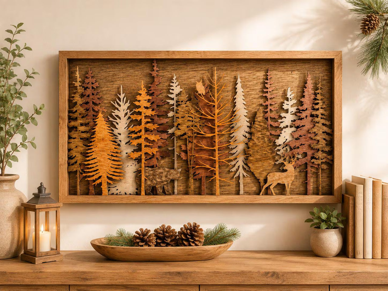 Bear, Buck & Owl Forest Scene