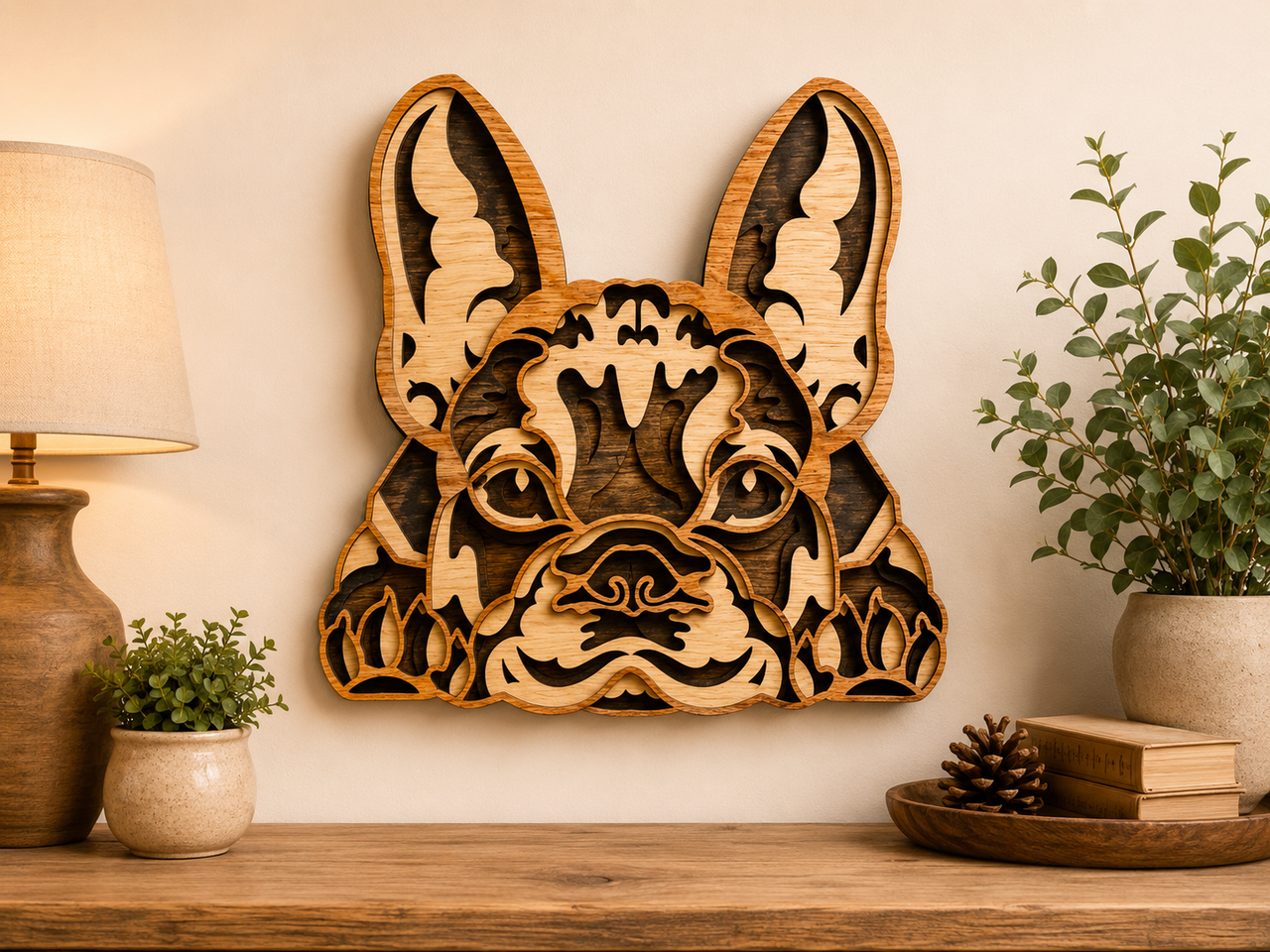 3D French Bulldog Wood Wall Art
