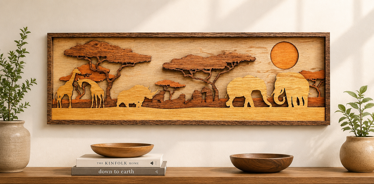 3D Jungle Scene Wood Wall Art