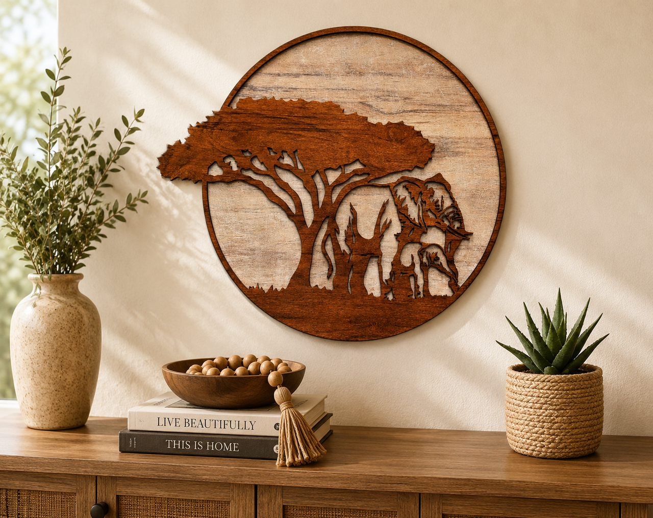 Jungle Scene with Mama and Baby Elephants