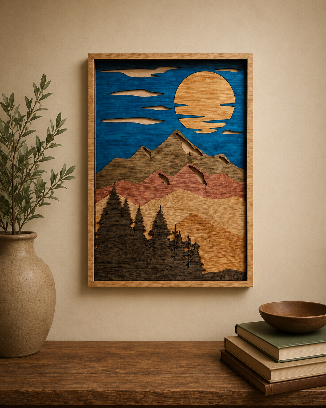 Mountain Scene and Sun Wall Art