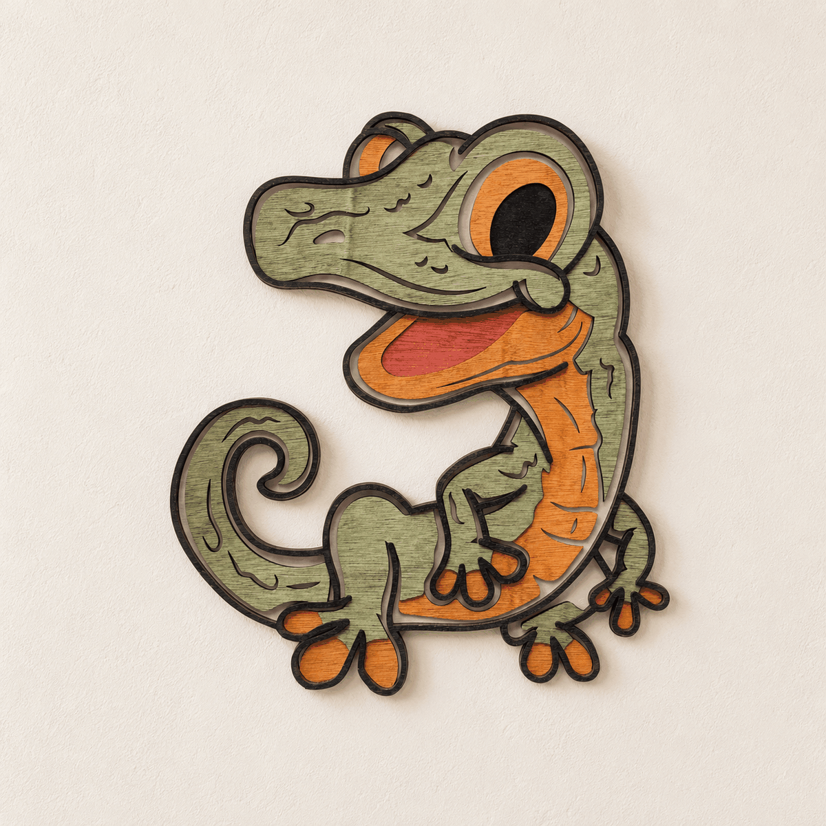 Colorful fun layered gecko wood wall art for kids and beach decor