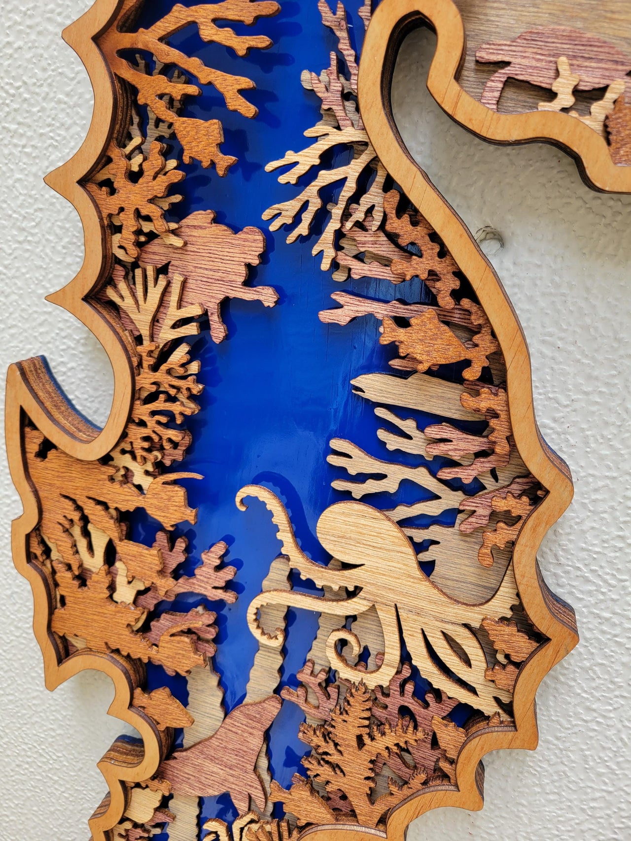 SEAHORSE Multi Layer Stained Wood Wall Art