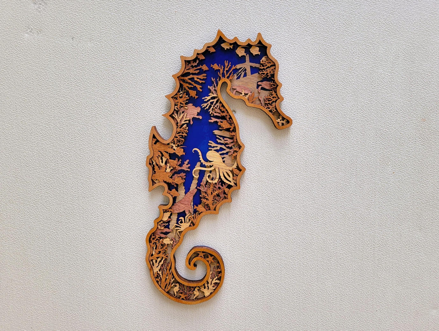 SEAHORSE Multi Layer Stained Wood Wall Art