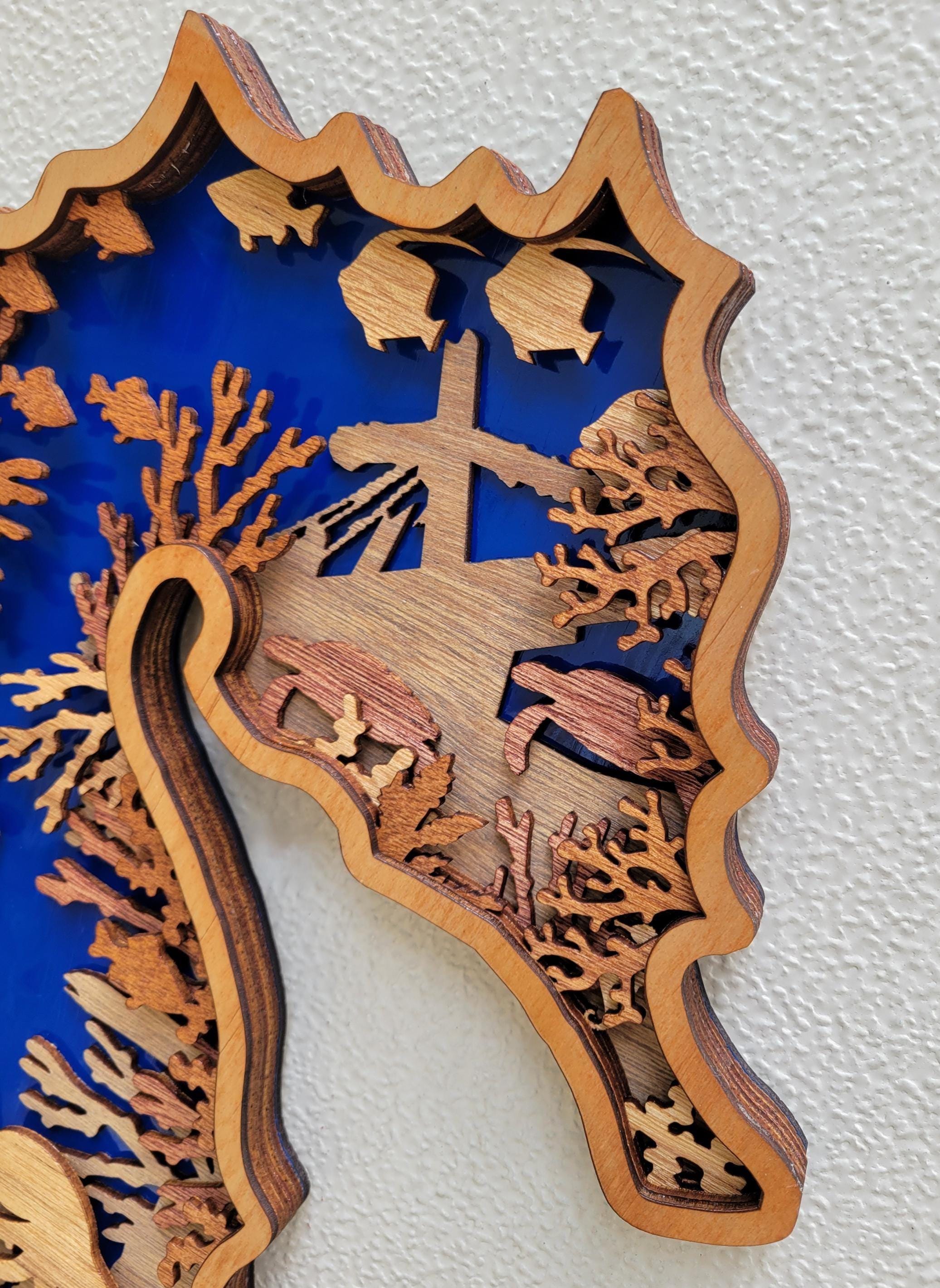 SEAHORSE Multi Layer Stained Wood Wall Art