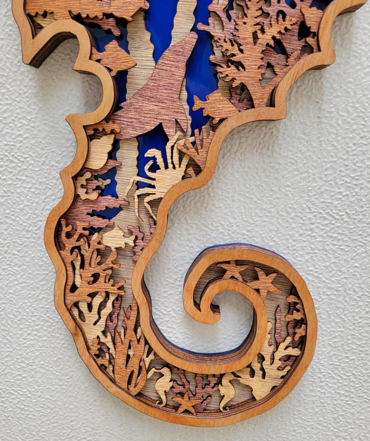 SEAHORSE Multi Layer Stained Wood Wall Art