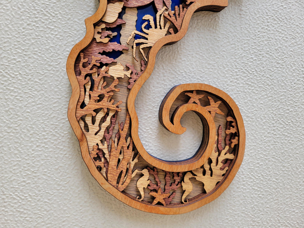 SEAHORSE Multi Layer Stained Wood Wall Art