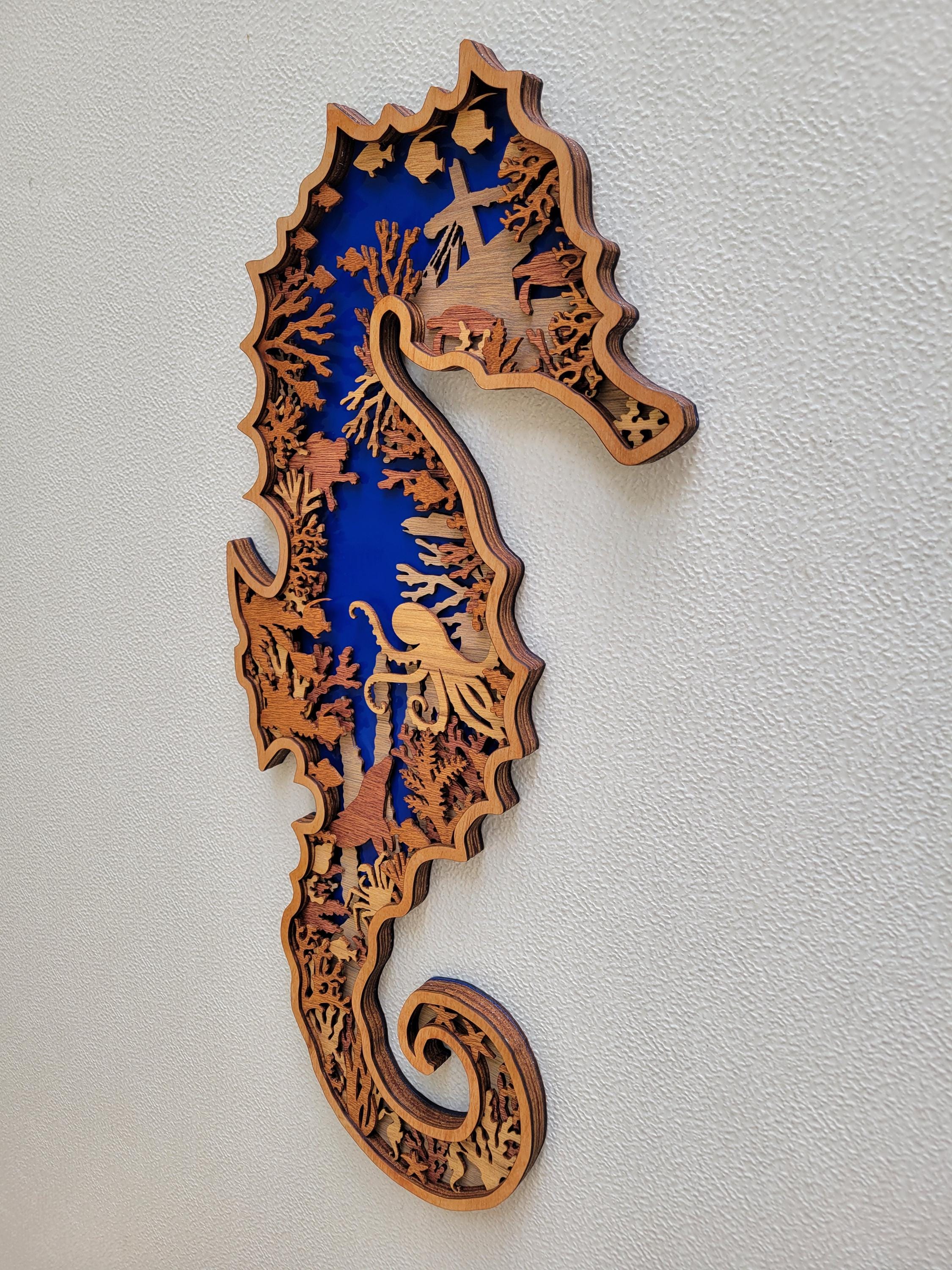 SEAHORSE Multi Layer Stained Wood Wall Art