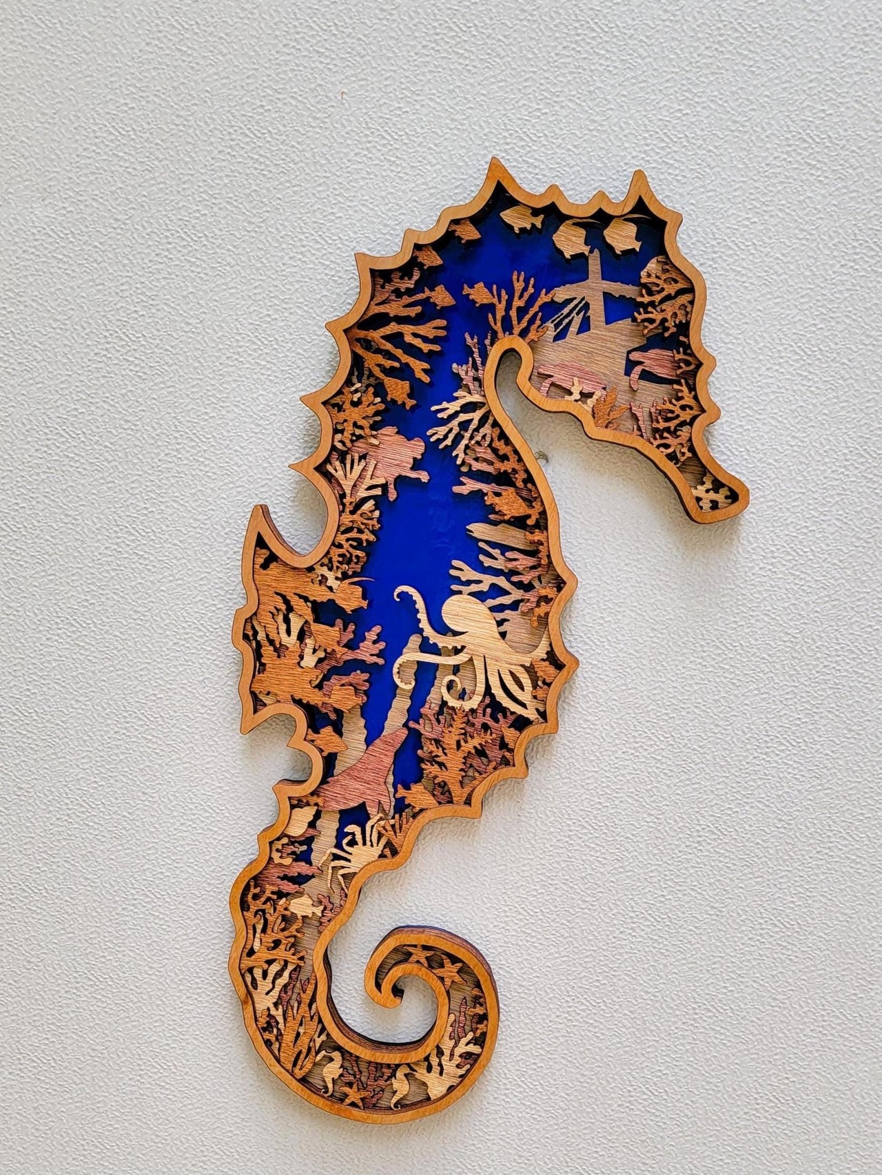 SEAHORSE Multi Layer Stained Wood Wall Art