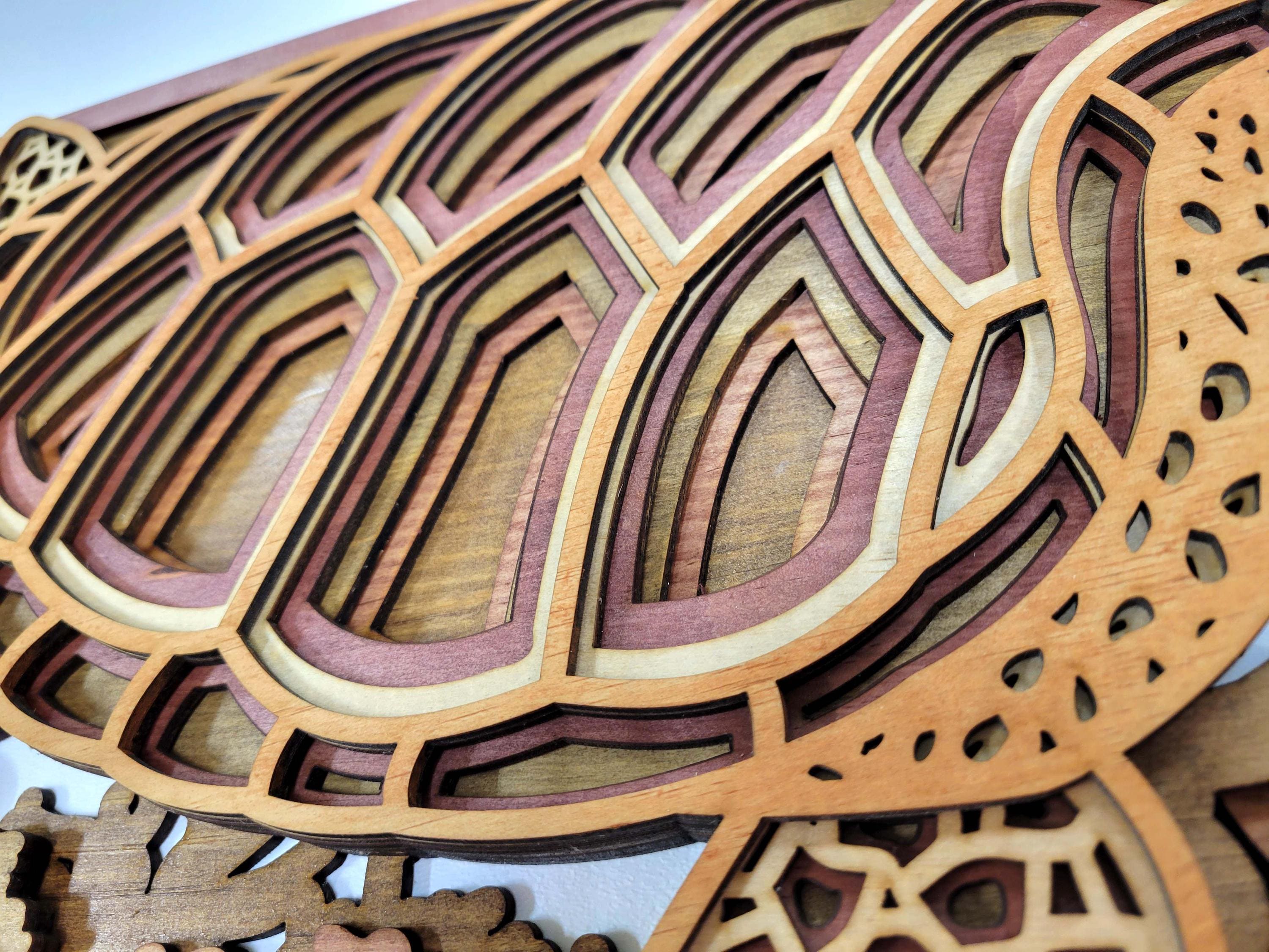 3D Turtle & Sea Shells Wood Wall Art: Layered Stained Nautical Decor