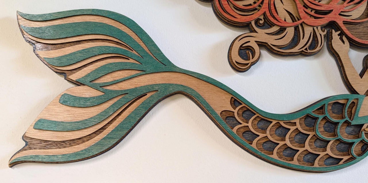 MERMAID Wood Wall Art, Multi-Layered Stained Wood, 3D Laser Wall Art, Ocean, Nautical, Beach House Decor, Nautical Gift