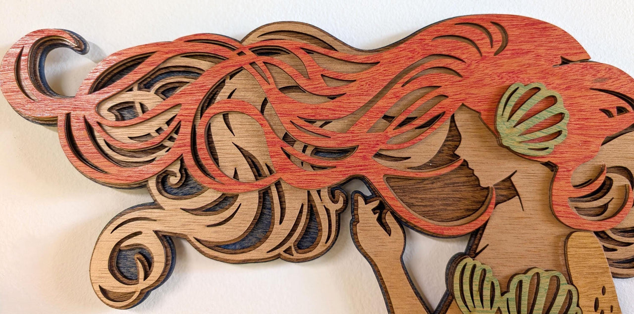 MERMAID Wood Wall Art, Multi-Layered Stained Wood, 3D Laser Wall Art, Ocean, Nautical, Beach House Decor, Nautical Gift