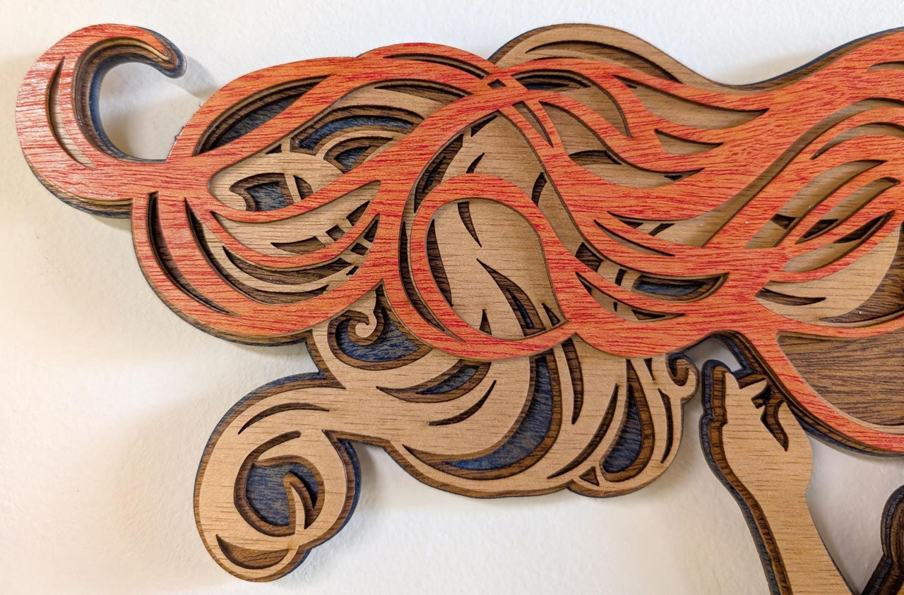 MERMAID Wood Wall Art, Multi-Layered Stained Wood, 3D Laser Wall Art, Ocean, Nautical, Beach House Decor, Nautical Gift