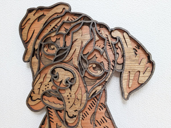 Boxer Dog Wall Art; Multi Layered Stained Wood Wall Decor