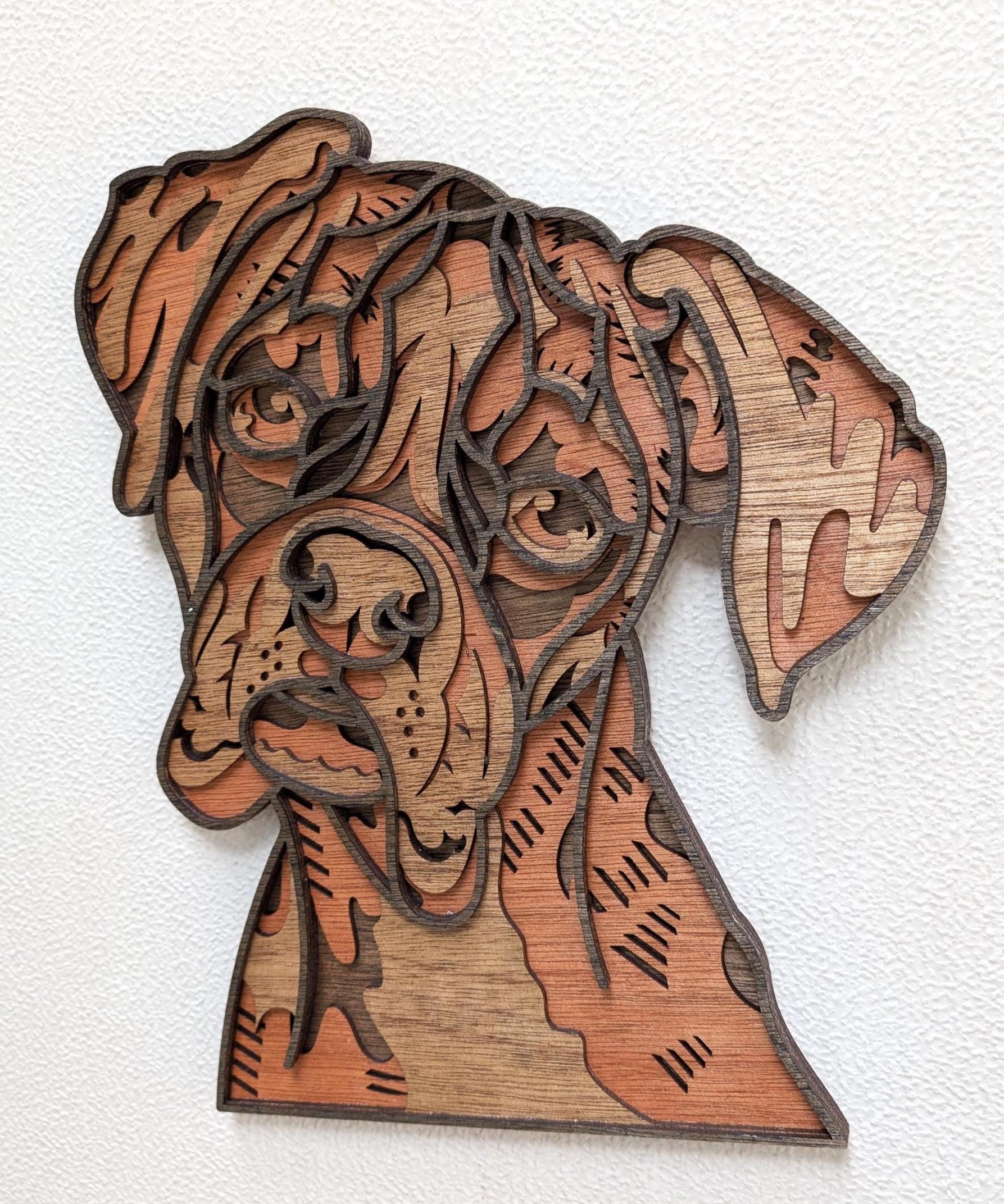 Boxer Dog Wall Art; Multi Layered Stained Wood Wall Decor