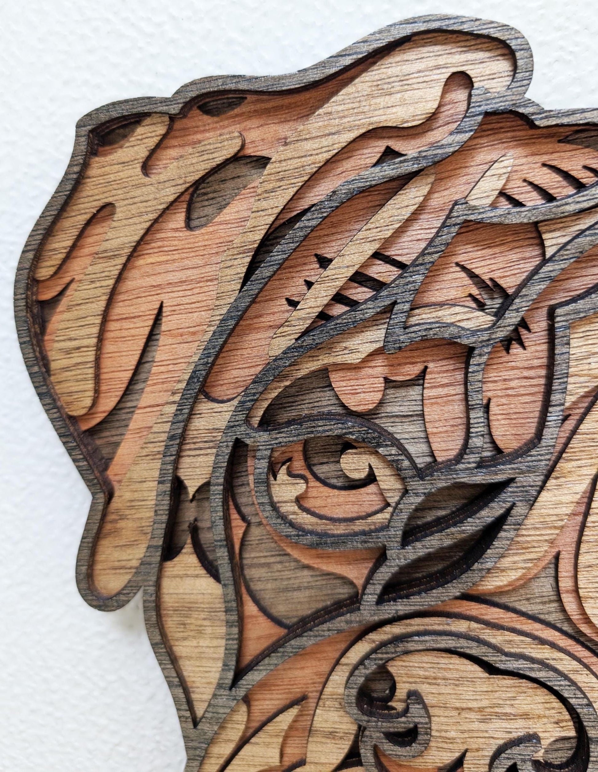 Boxer Dog Wall Art; Multi Layered Stained Wood Wall Decor