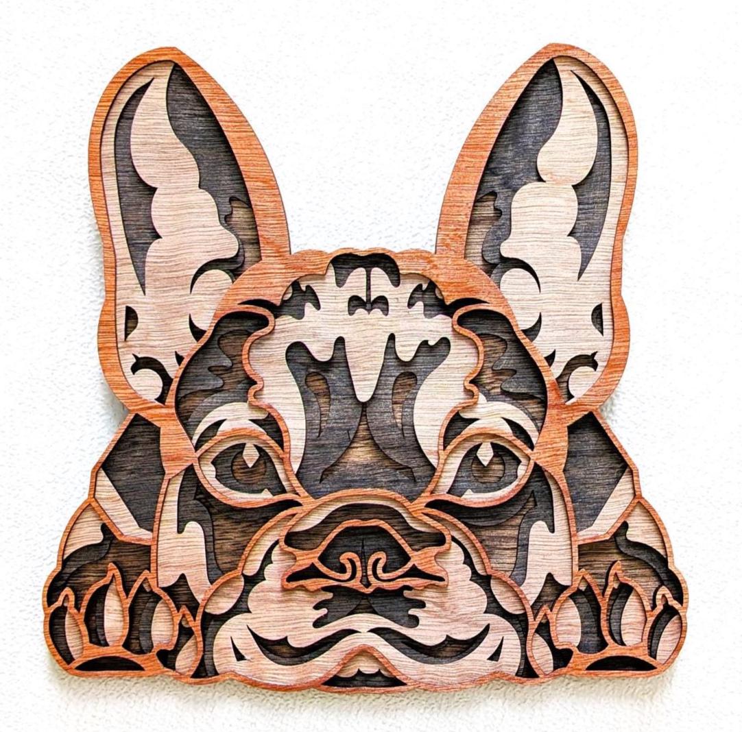 3D French Bulldog Wood Wall Art: Multi Layered Handcrafted Dog Decor